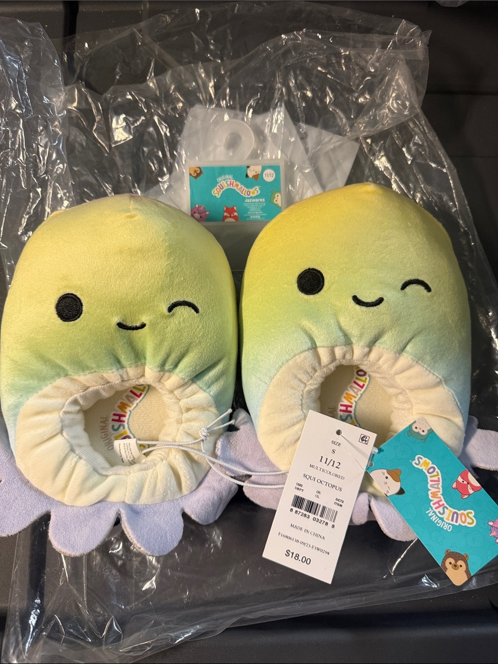Squishmallows Yellow Green Octopus Plush Slippers